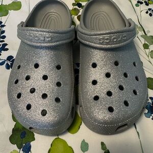 Silver Glitter Crocs